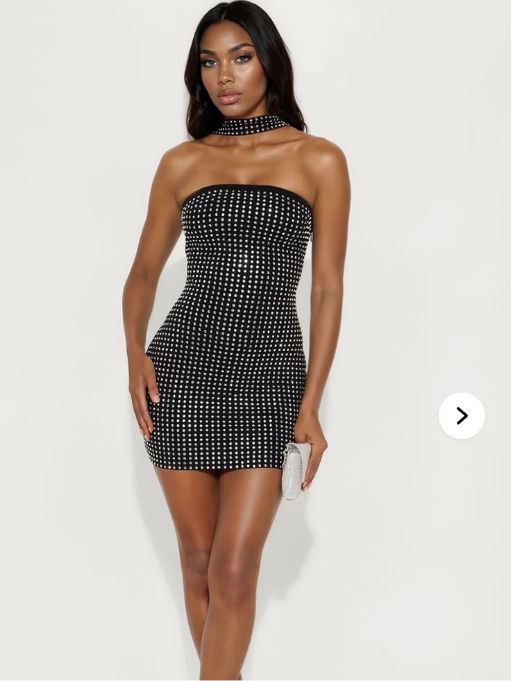 Leila Rhinestone Mini Dress Black 1