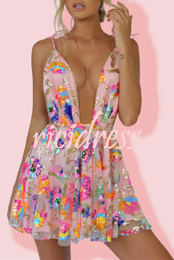 Arabella Sequined Floral Mini Dress Pink 2
