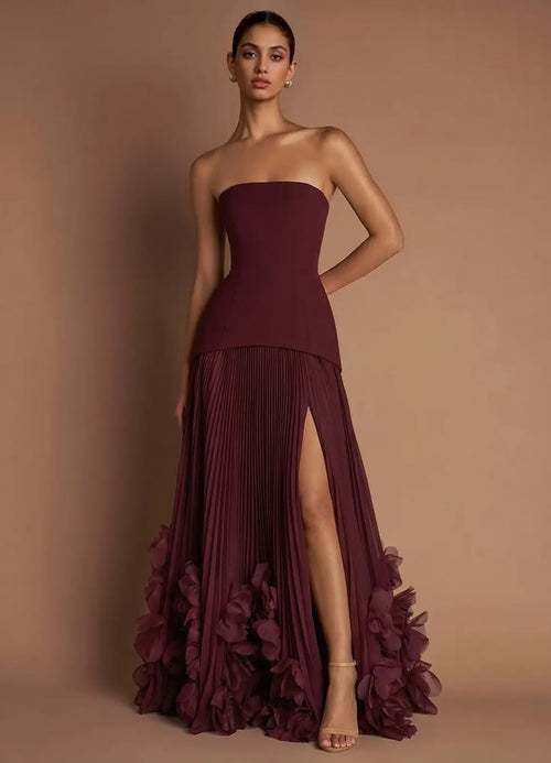 Marnie Wine Satin Maxi Dress Burgundy 1