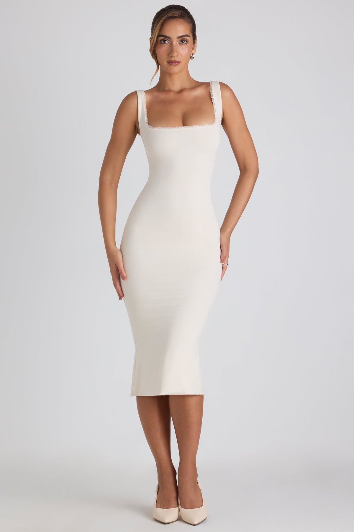Navi Modal Lace-Trim Midi Dress Ivory 5