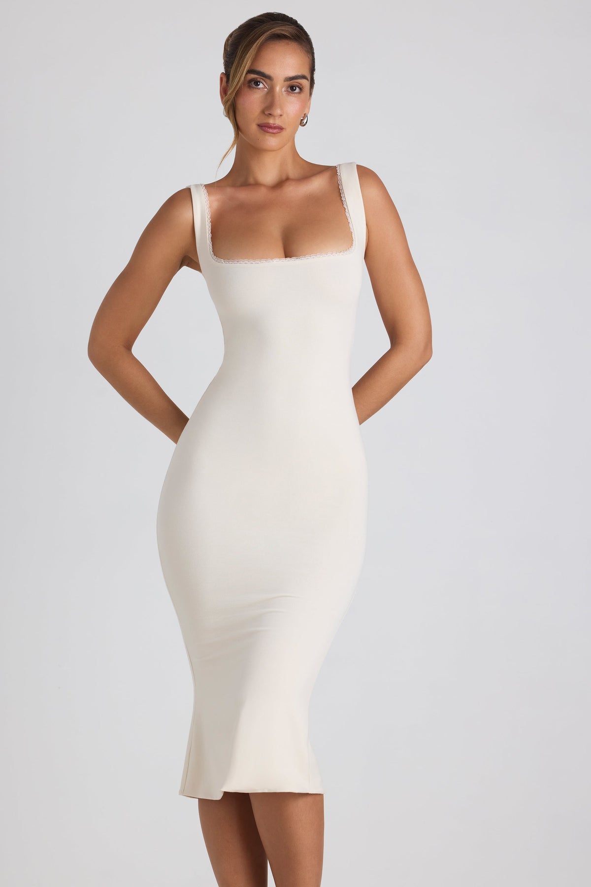 Navi Modal Lace-Trim Midi Dress Ivory 1