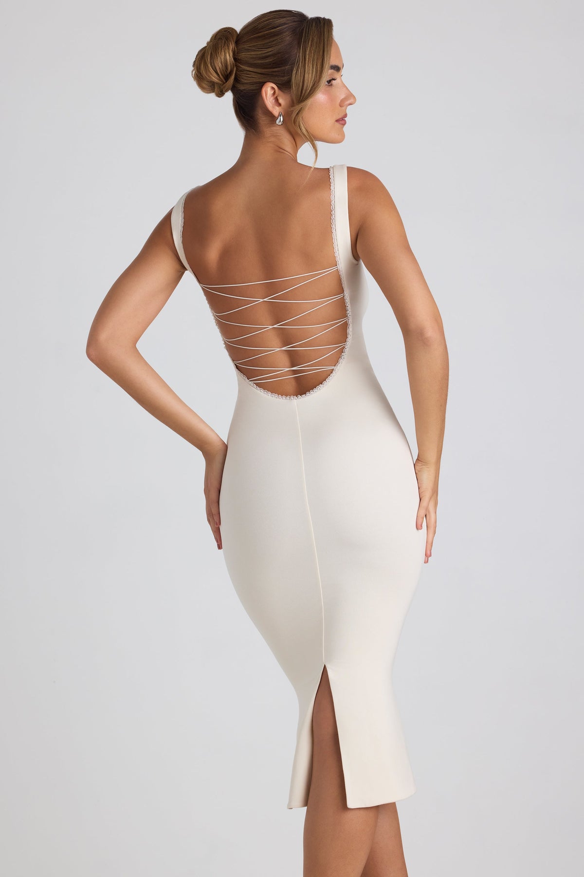 Navi Modal Lace-Trim Midi Dress Ivory 2
