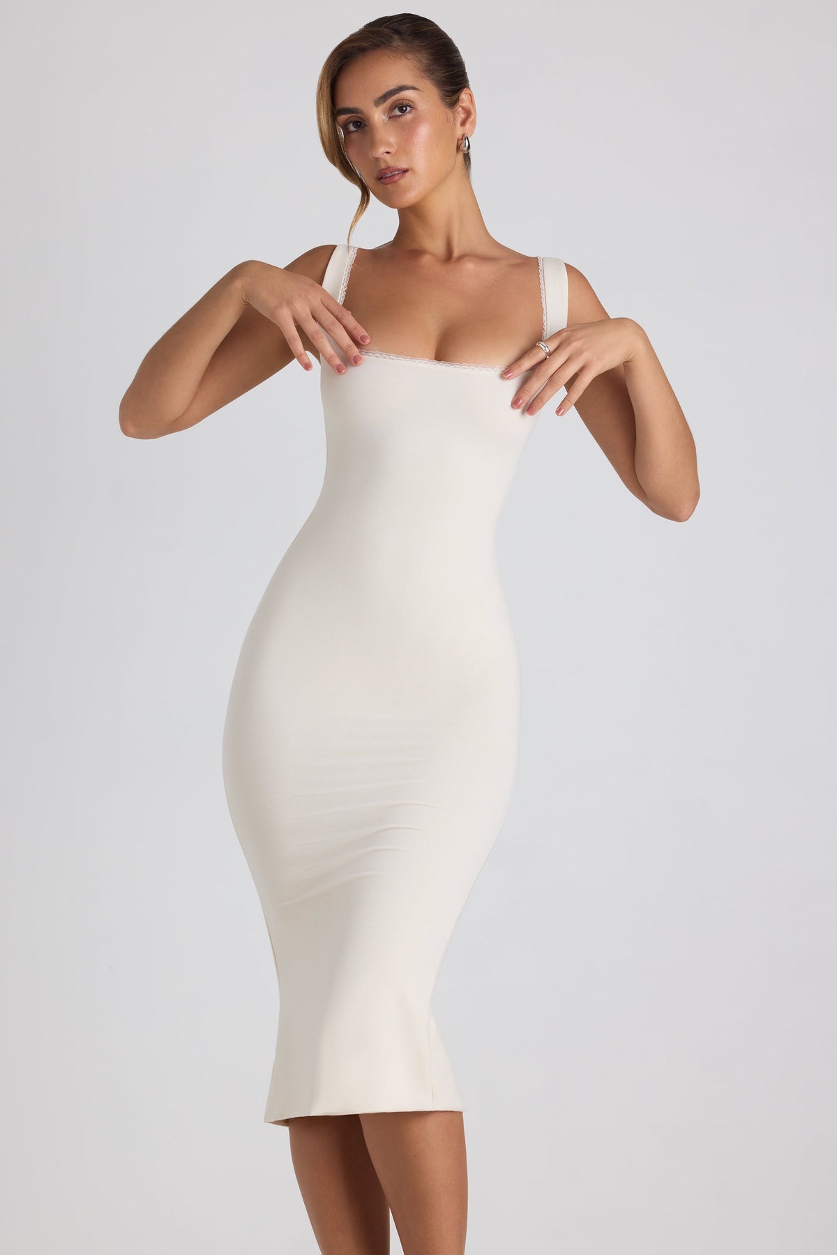Navi Modal Lace-Trim Midi Dress Ivory 6