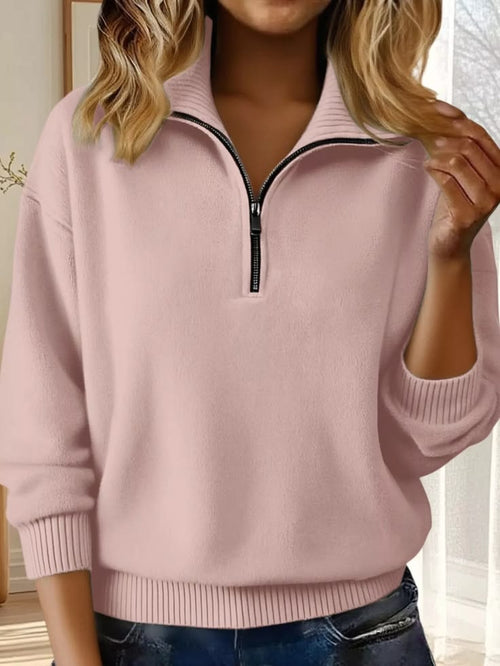Rosie Half-Zip Dropped Shoulder Sweater Pink 1