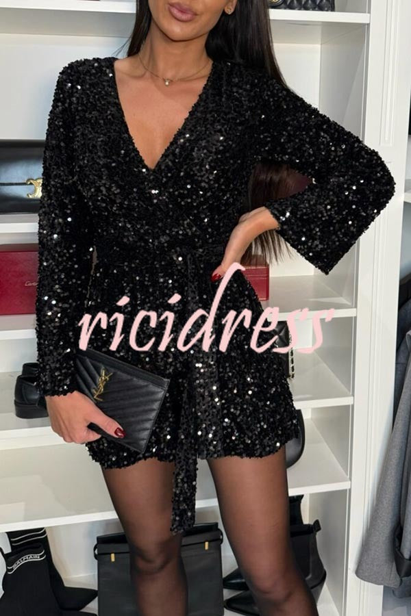 Evangeline Sequin Bell Sleeve Romper up Loose Romper 1