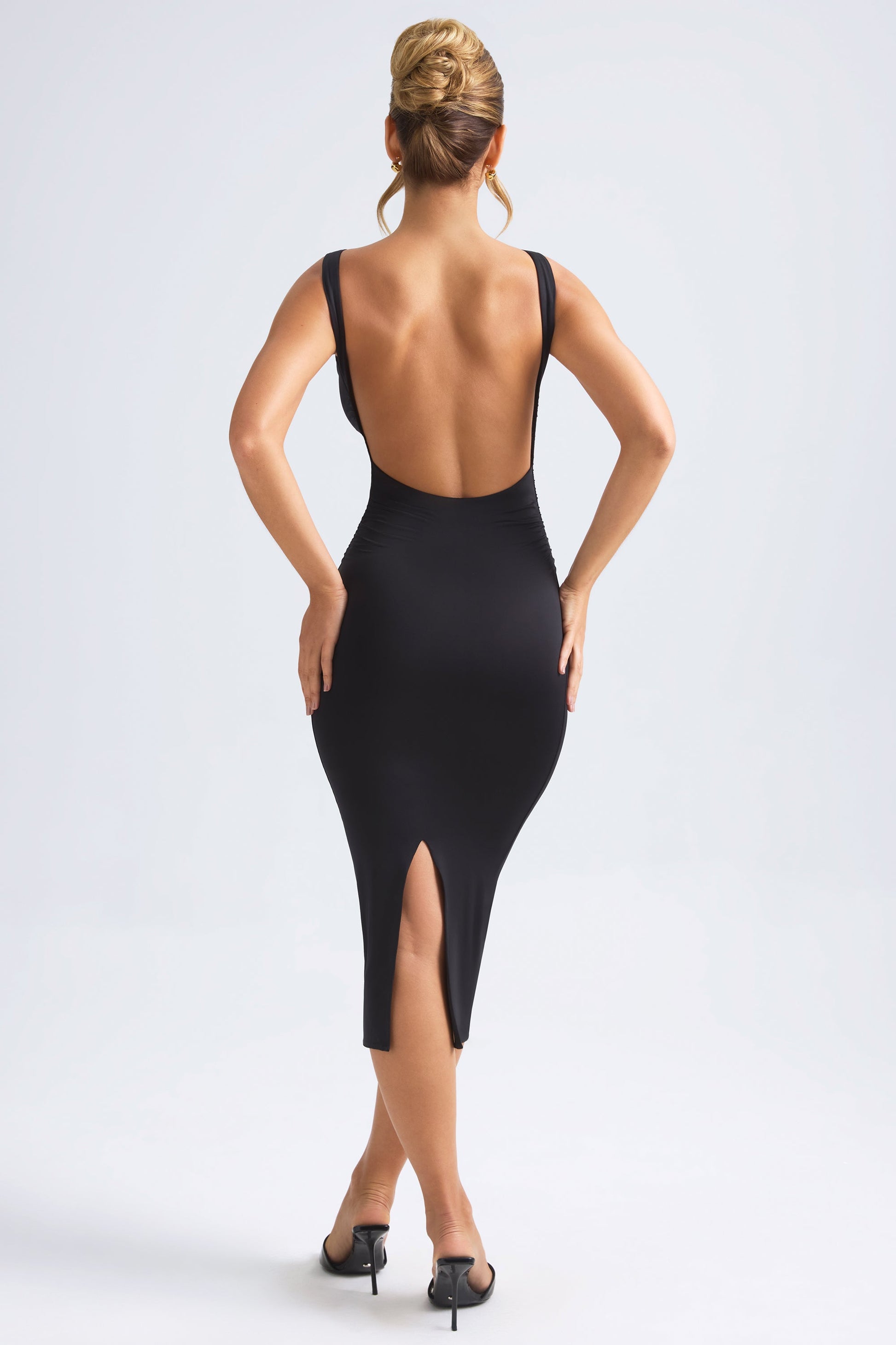 Grainne Ruched Open-Back Midaxi Dress Back Midaxi Dress in Black 2