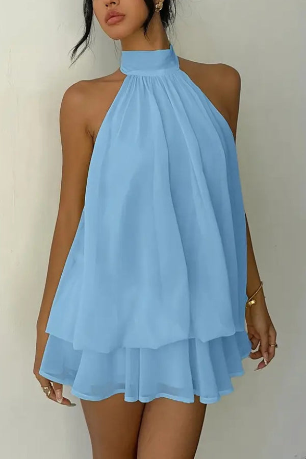 Valentina Chiffon Halter Mini Dress Pink 5