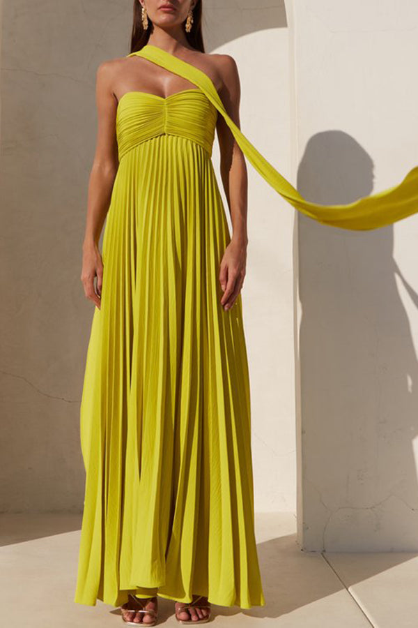 Arabella Pleated Off-Shoulder Maxi Dress Yellow 8