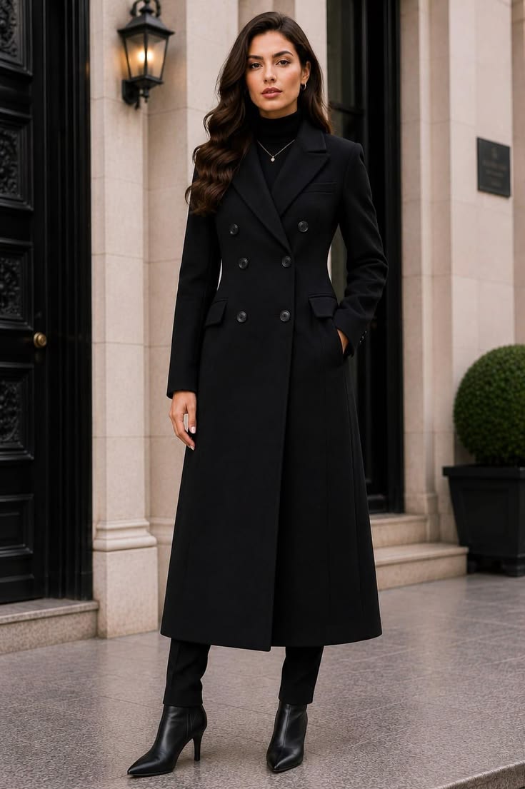Margot Double-Breasted Wool Blend Coat Black 1