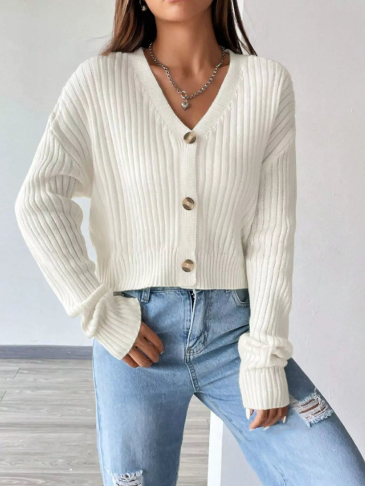 Margot Ribbed Cropped Cardigan Black 3