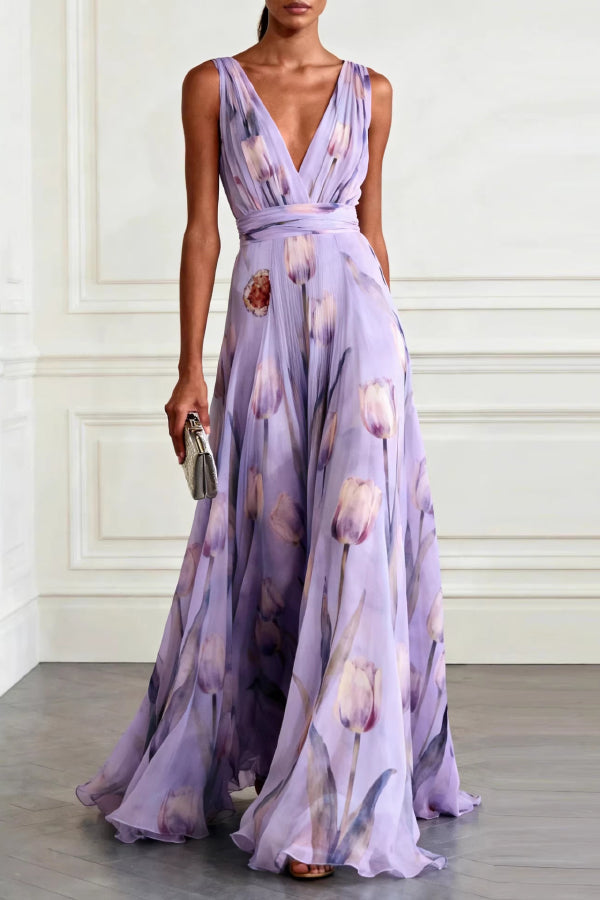 Audrey Tulip Print Maxi Dress Black 2