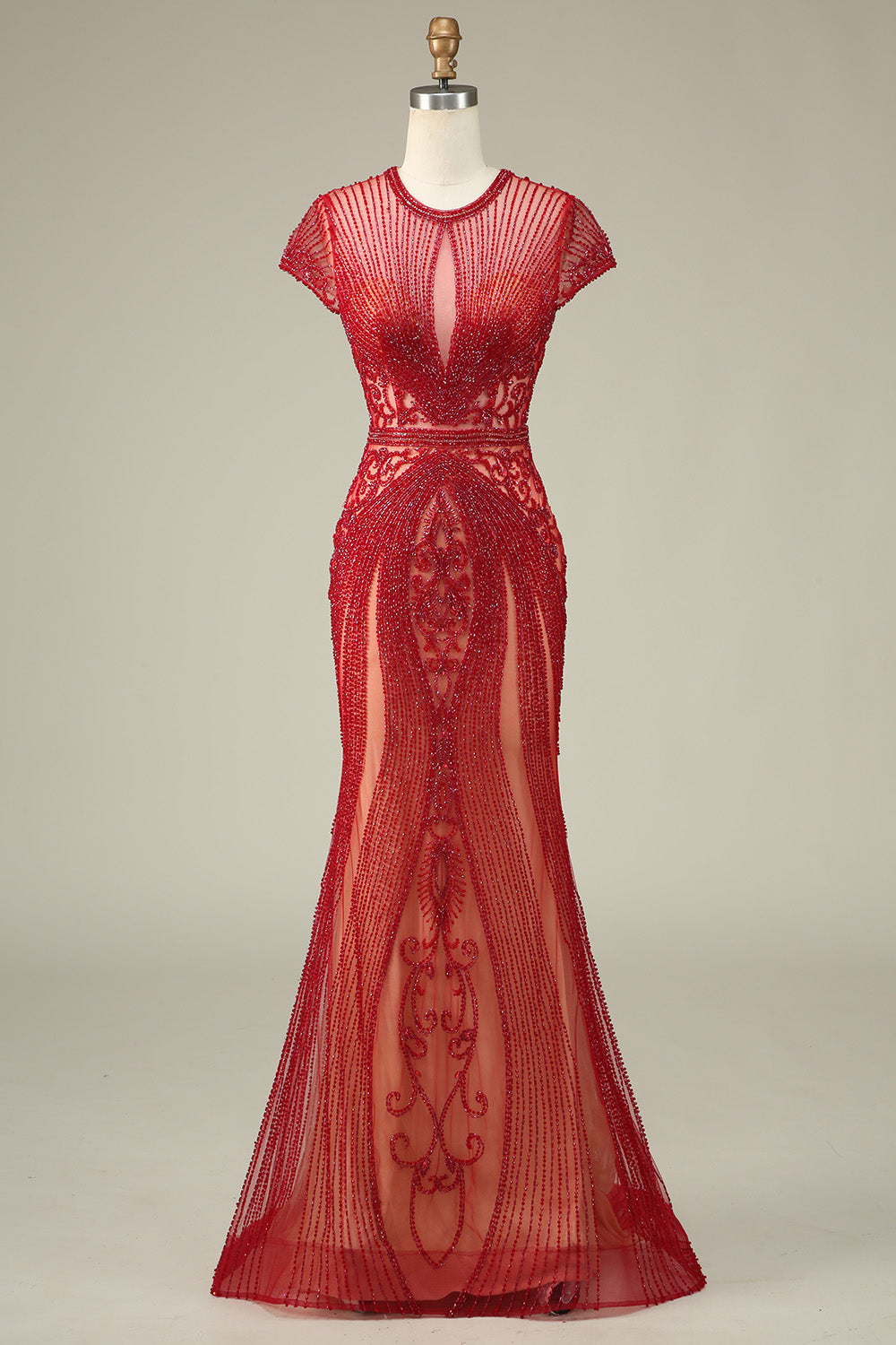 Valentina Beaded Mermaid Gown Champagne 8