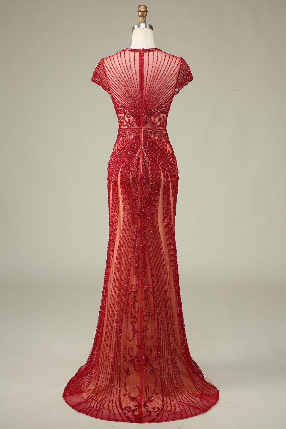Valentina Beaded Mermaid Gown Burgundy 9
