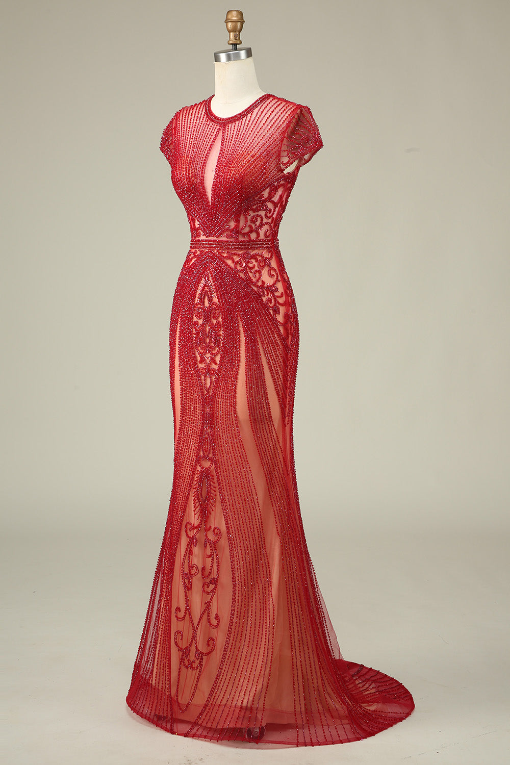 Valentina Beaded Mermaid Gown Burgundy 10