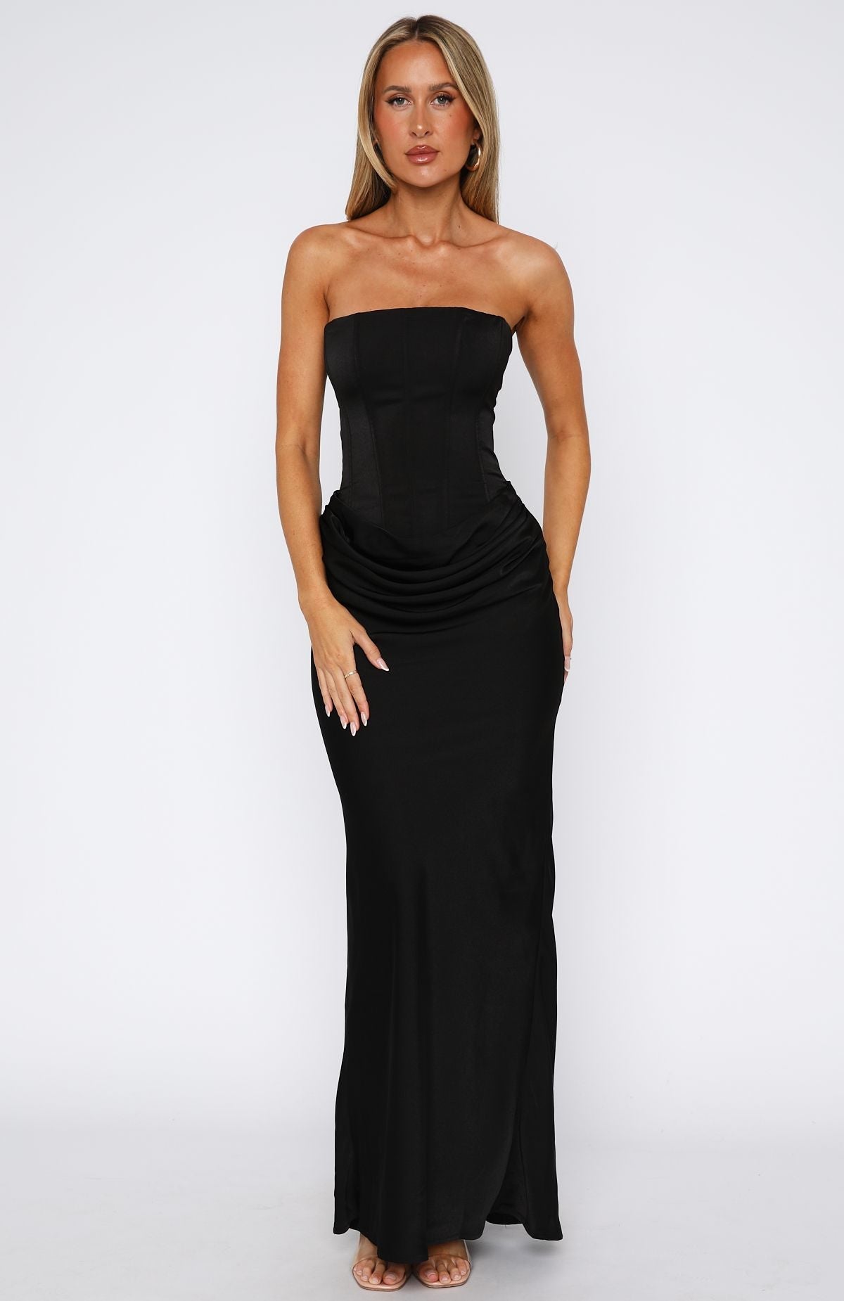 Valentina Satin Maxi Dress in Black Black 3