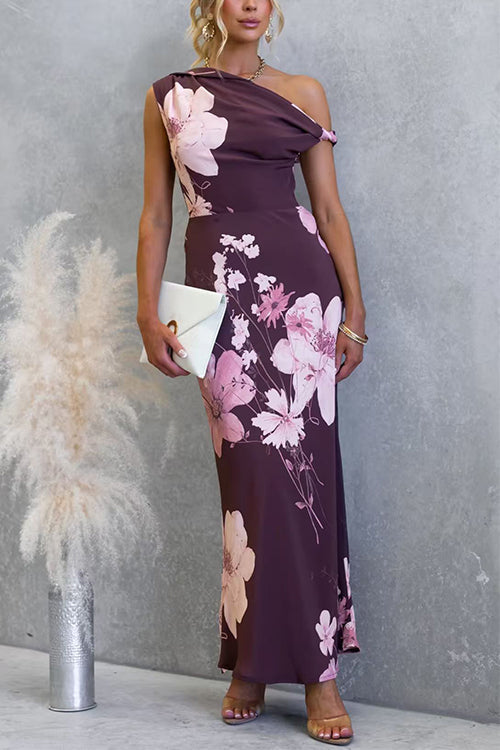 Isabelle Asymmetrical Floral Maxi Dress Purple 1