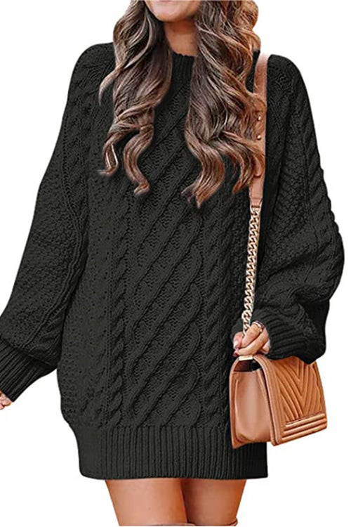 Margot Cable Knit Sweater Dress in Gray Black 9