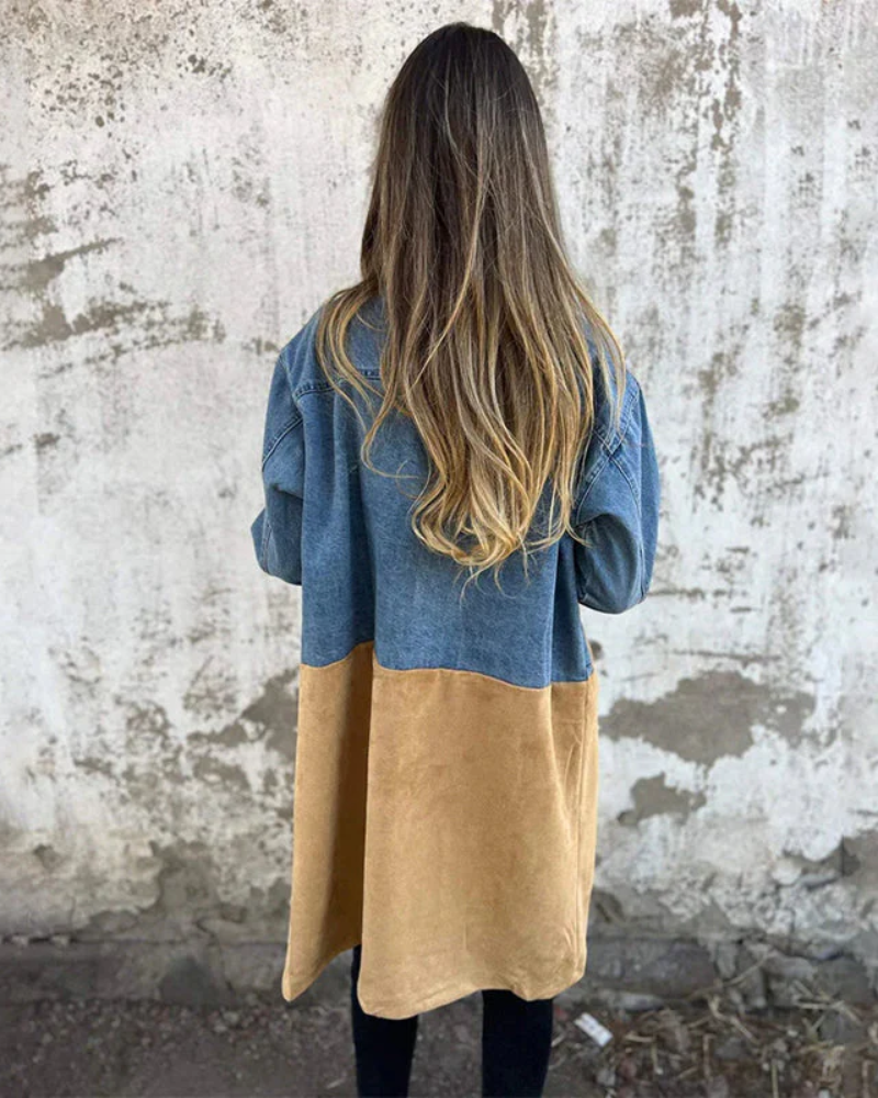 Iris Wool Coat in Denim & Camel Beige 3