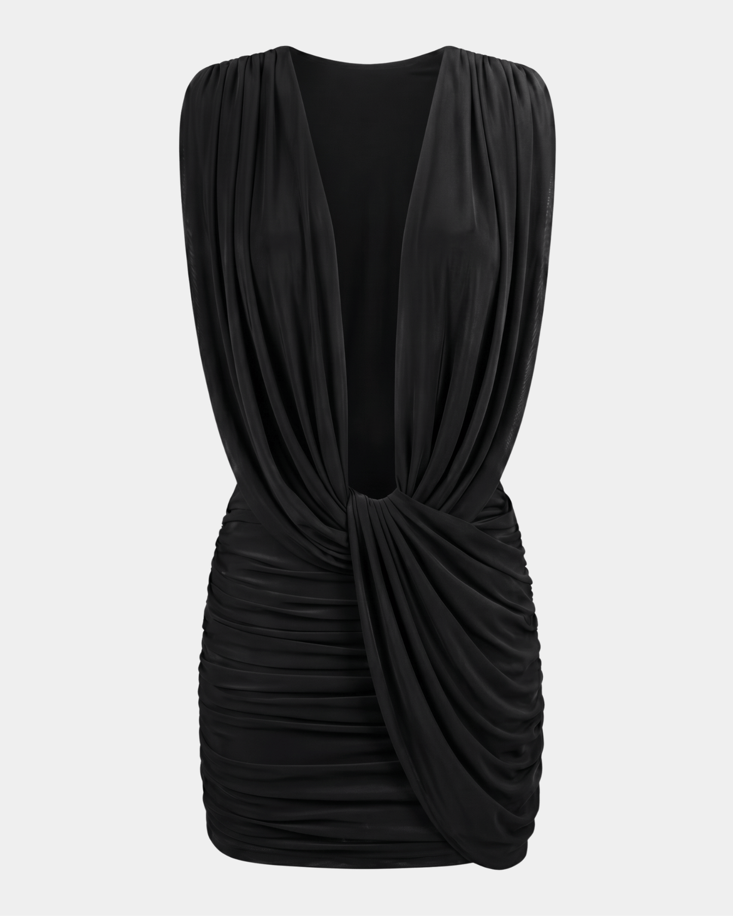 Isabelle Plunge Drape Mini Dress Black 1