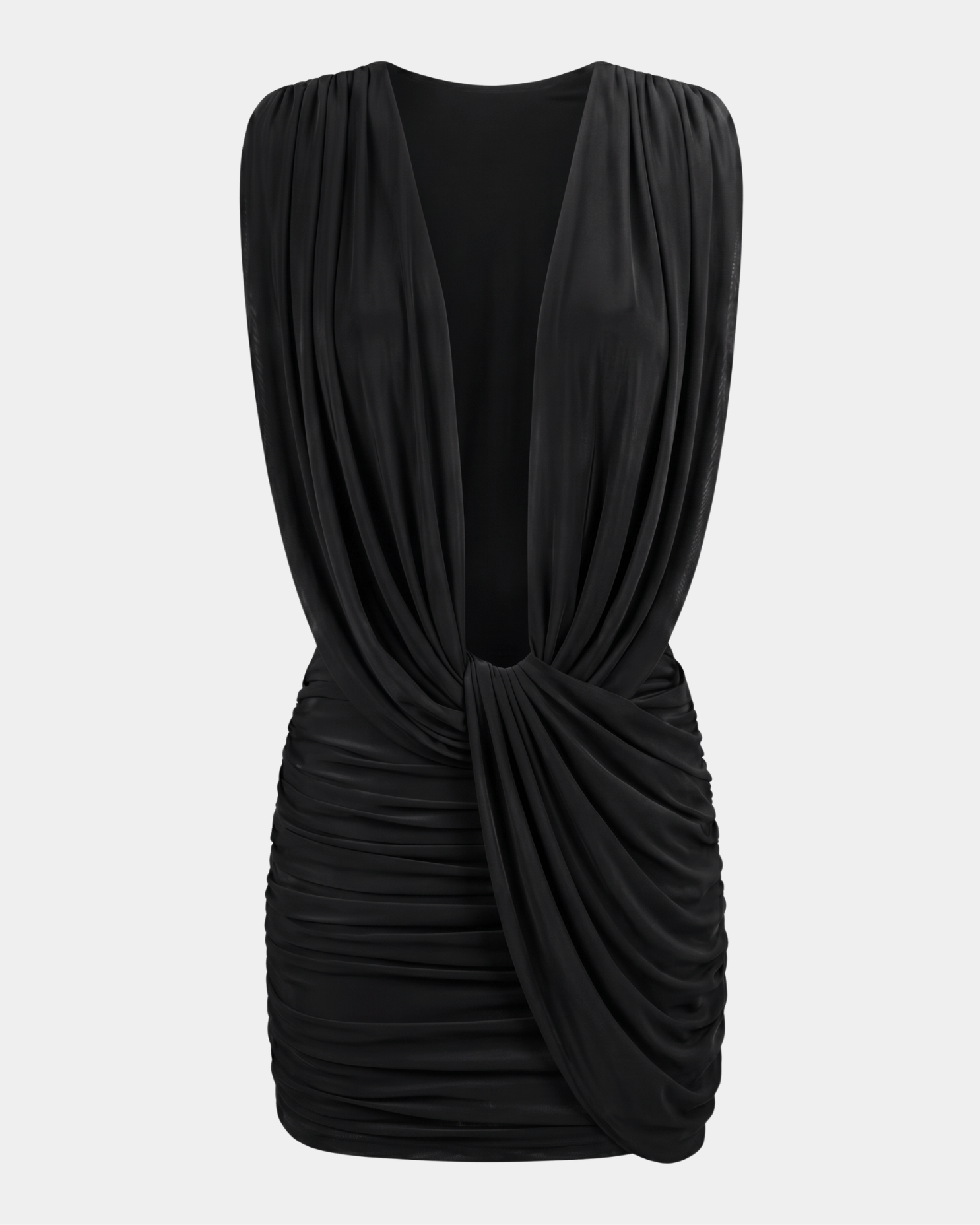 Isabelle Plunge Drape Mini Dress Black 1