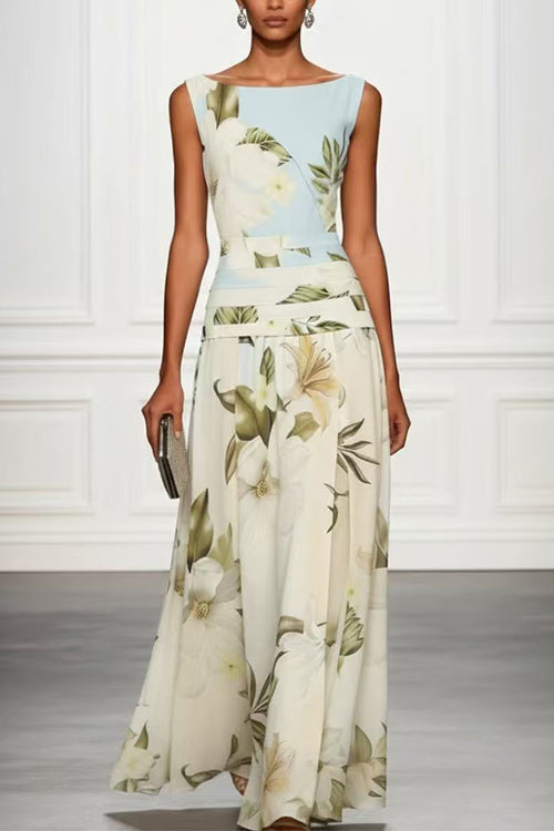 Margot Floral Linen Maxi Dress Blue 9