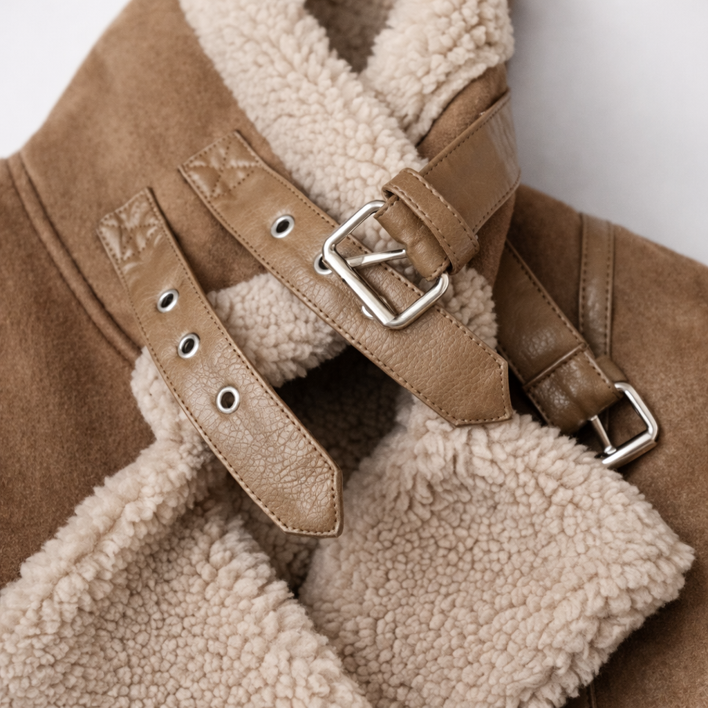 Caroline Shearling Aviator Jacket Black 6