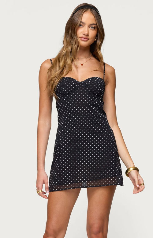 Katya Polka Dot Chiffon Mini Dress Black 1