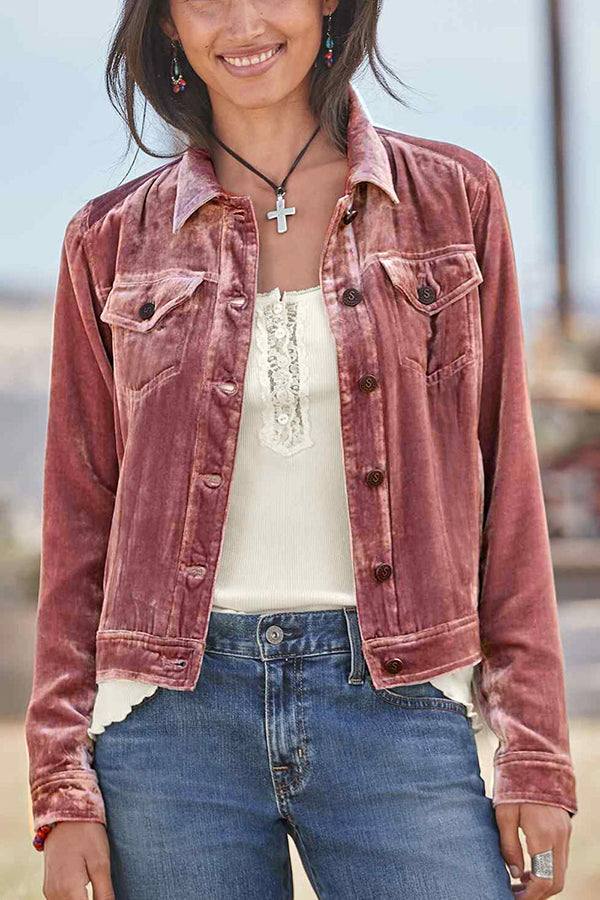 Margot Velvet Button-Up Jacket Pink 1