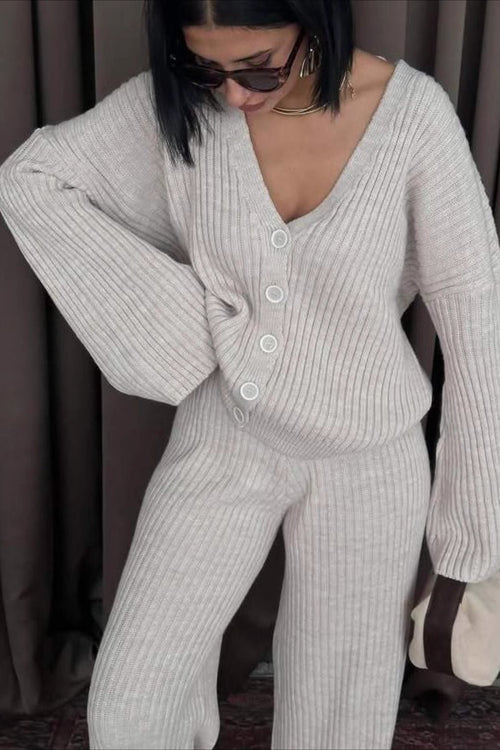Margot Knit Sweater & Pants Set in Red Light gray 1