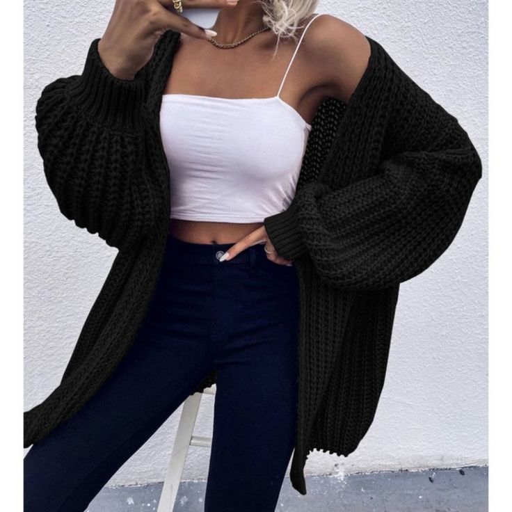 Margot Chunky Knit Cardigan Black 1