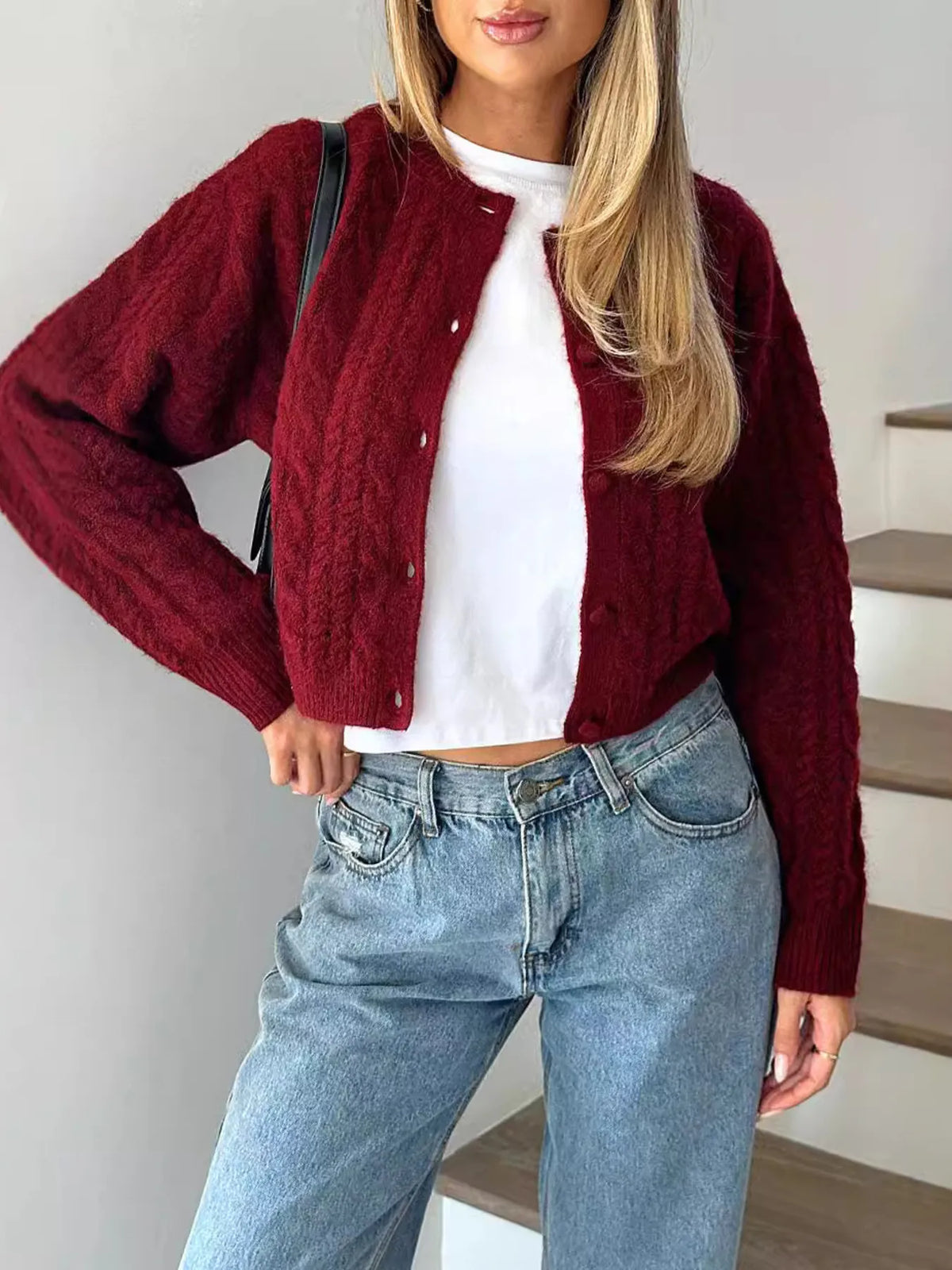 Margot Cardigan in Cream Cable Knit Gray 1