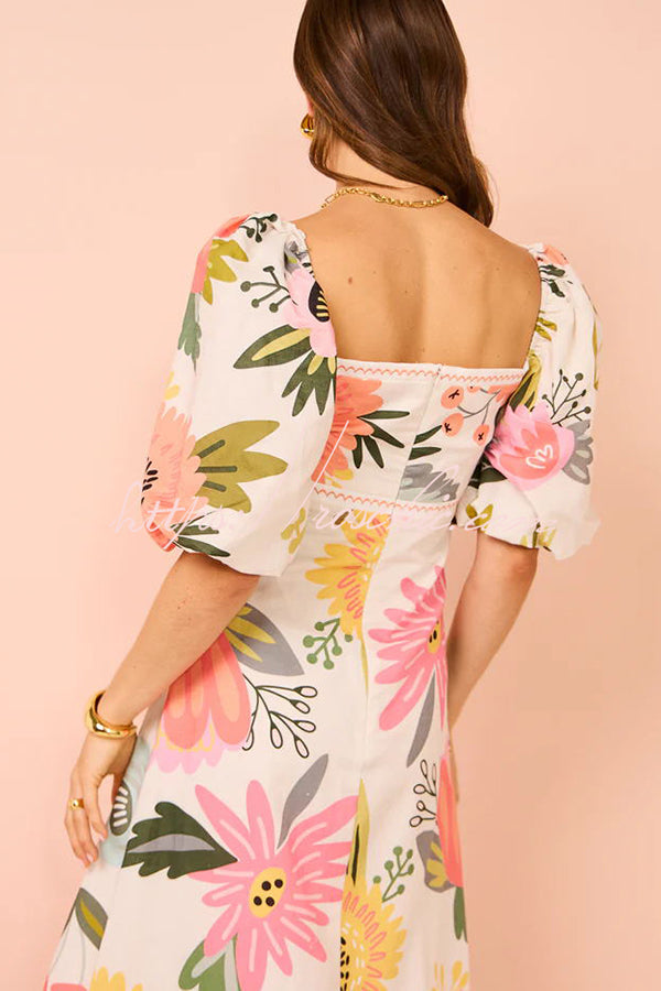 Rosalie Floral Bubble Sleeve Maxi Dress White 5