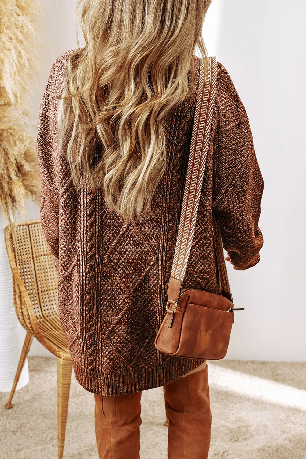 Margot Cable-Knit Wrap Sweater Dress Taupe 8