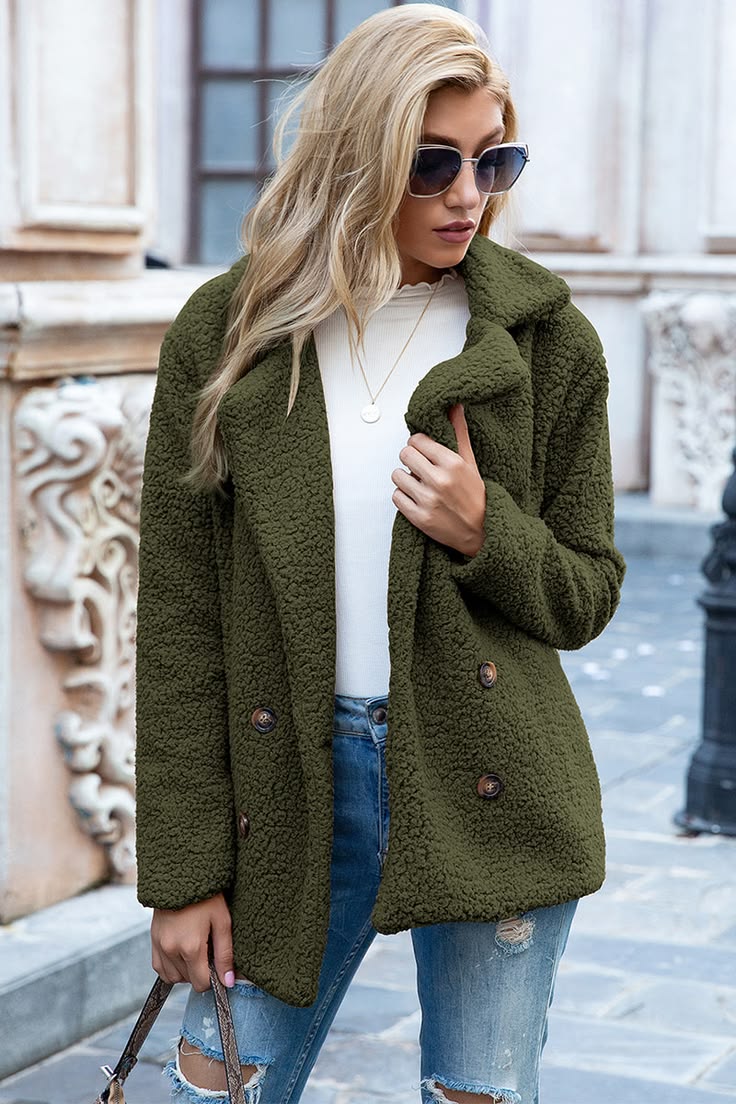 Charlie Sherpa Lapel Coat Green 1