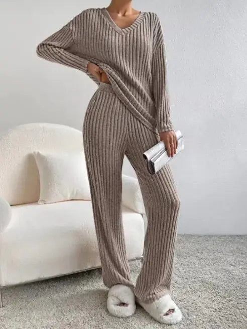 Georgina Rib Knit Two-Piece Set Khaki 5