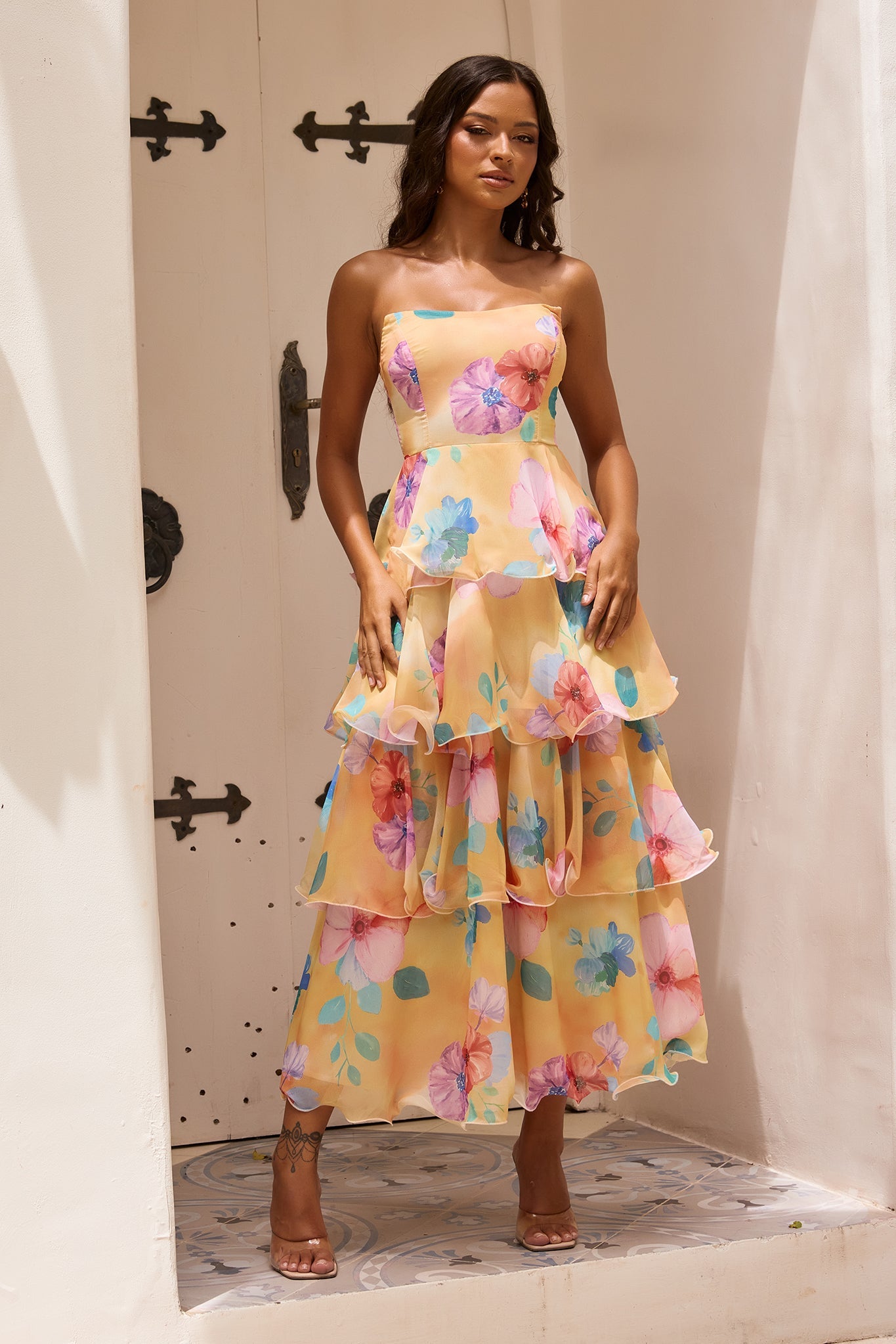Arabella Chiffon Maxi Dress in Yellow Multi Yellow Multi 2