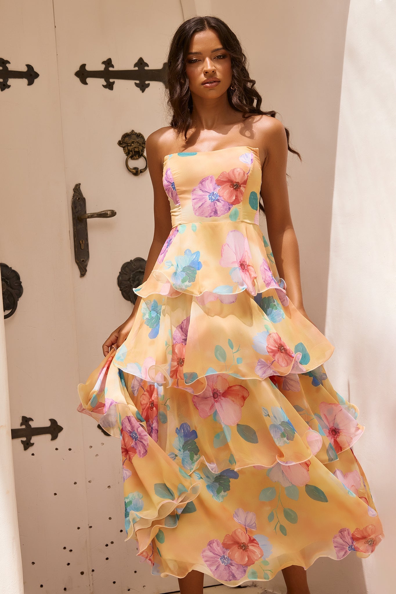 Arabella Chiffon Maxi Dress in Yellow Multi Yellow Multi 1