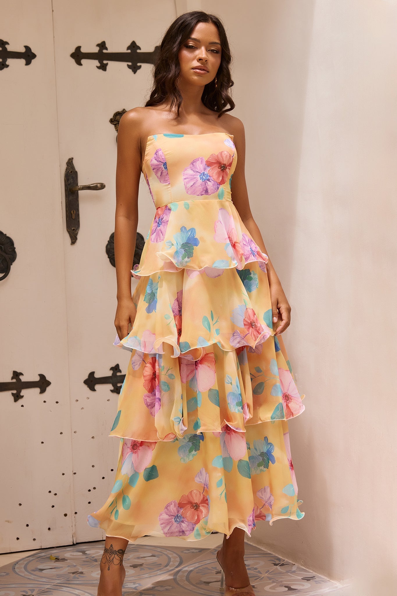 Arabella Chiffon Maxi Dress in Yellow Multi Yellow Multi 7