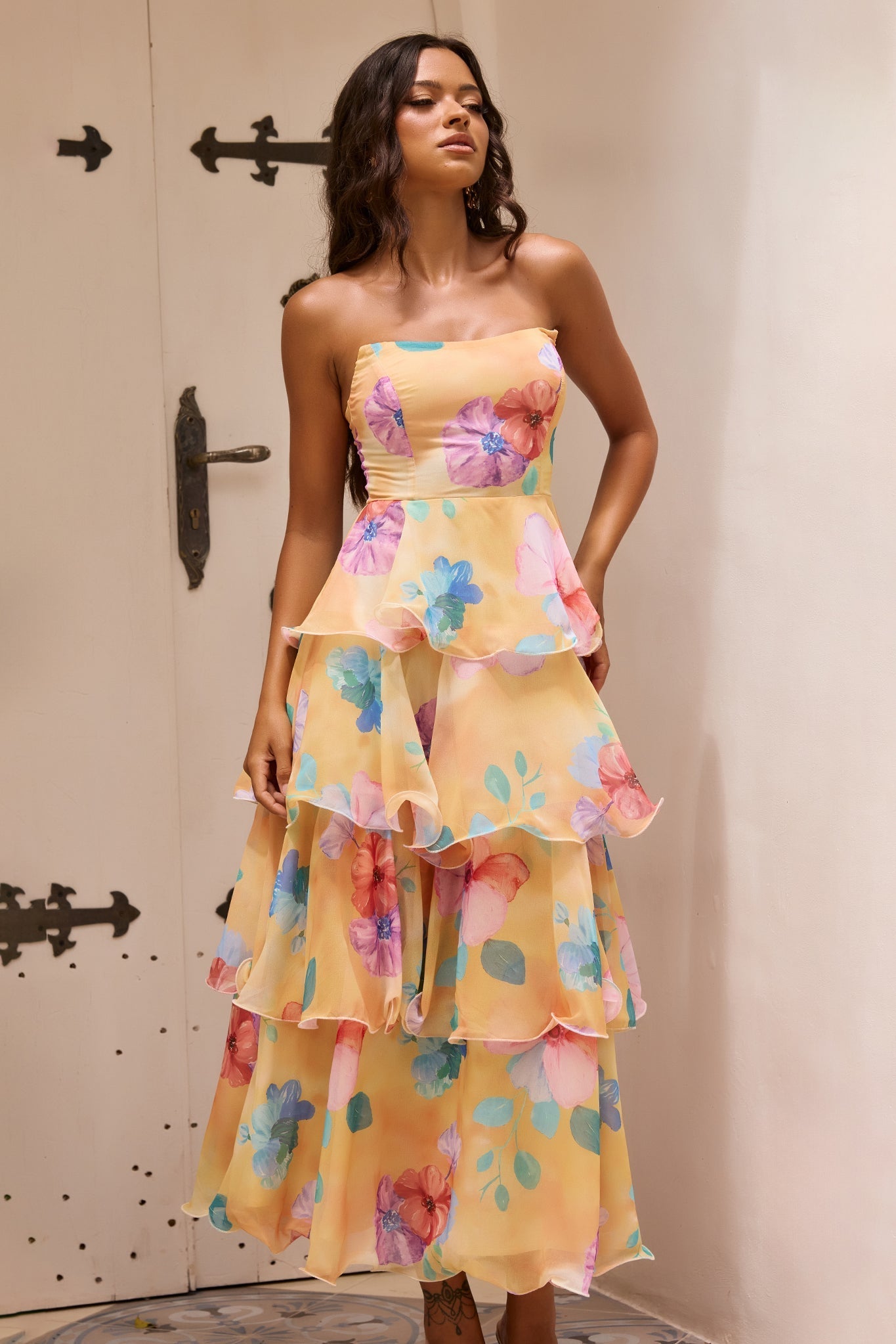 Arabella Chiffon Maxi Dress in Yellow Multi Yellow Multi 6