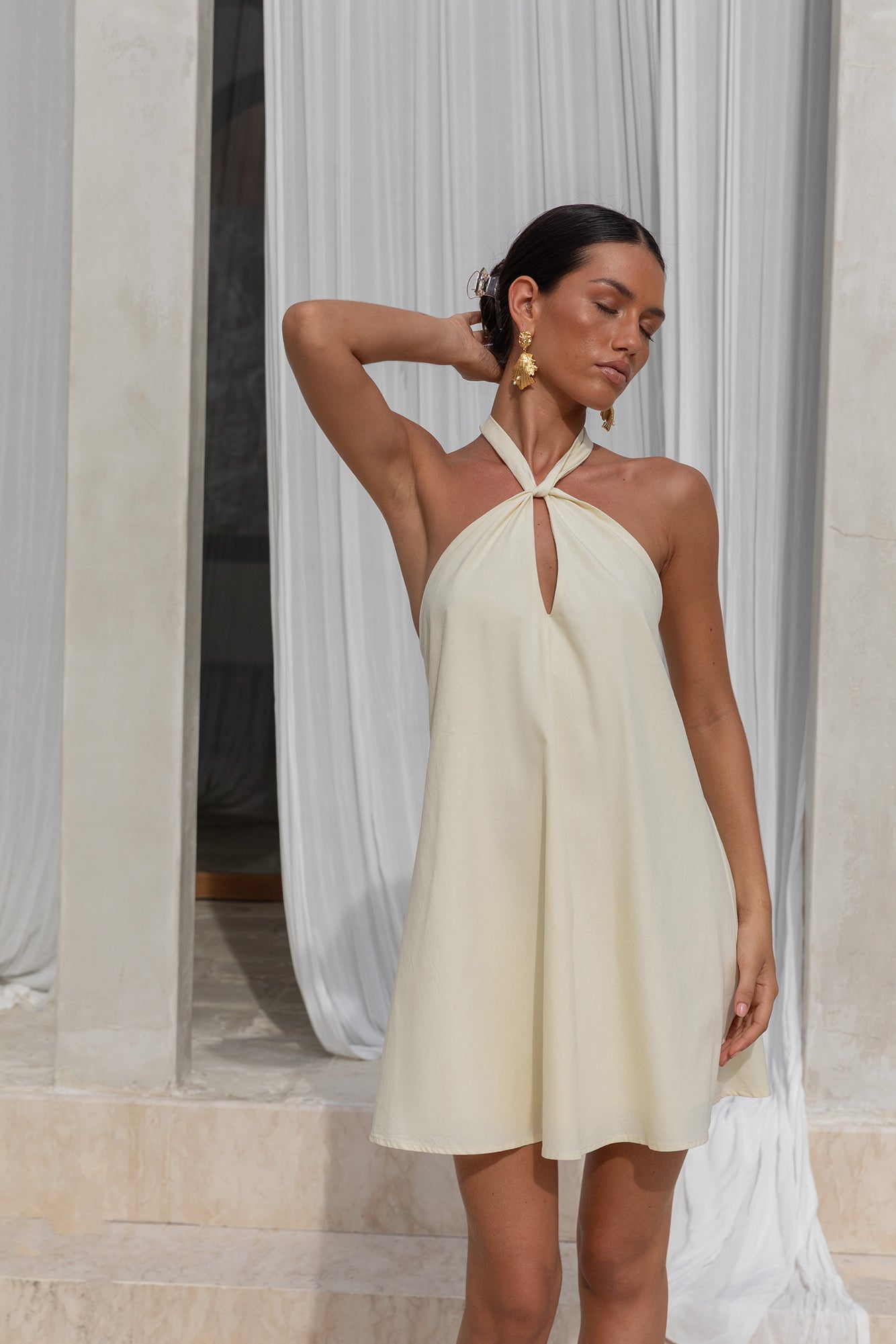 Adrienne Halter Mini Dress in Coconut 14