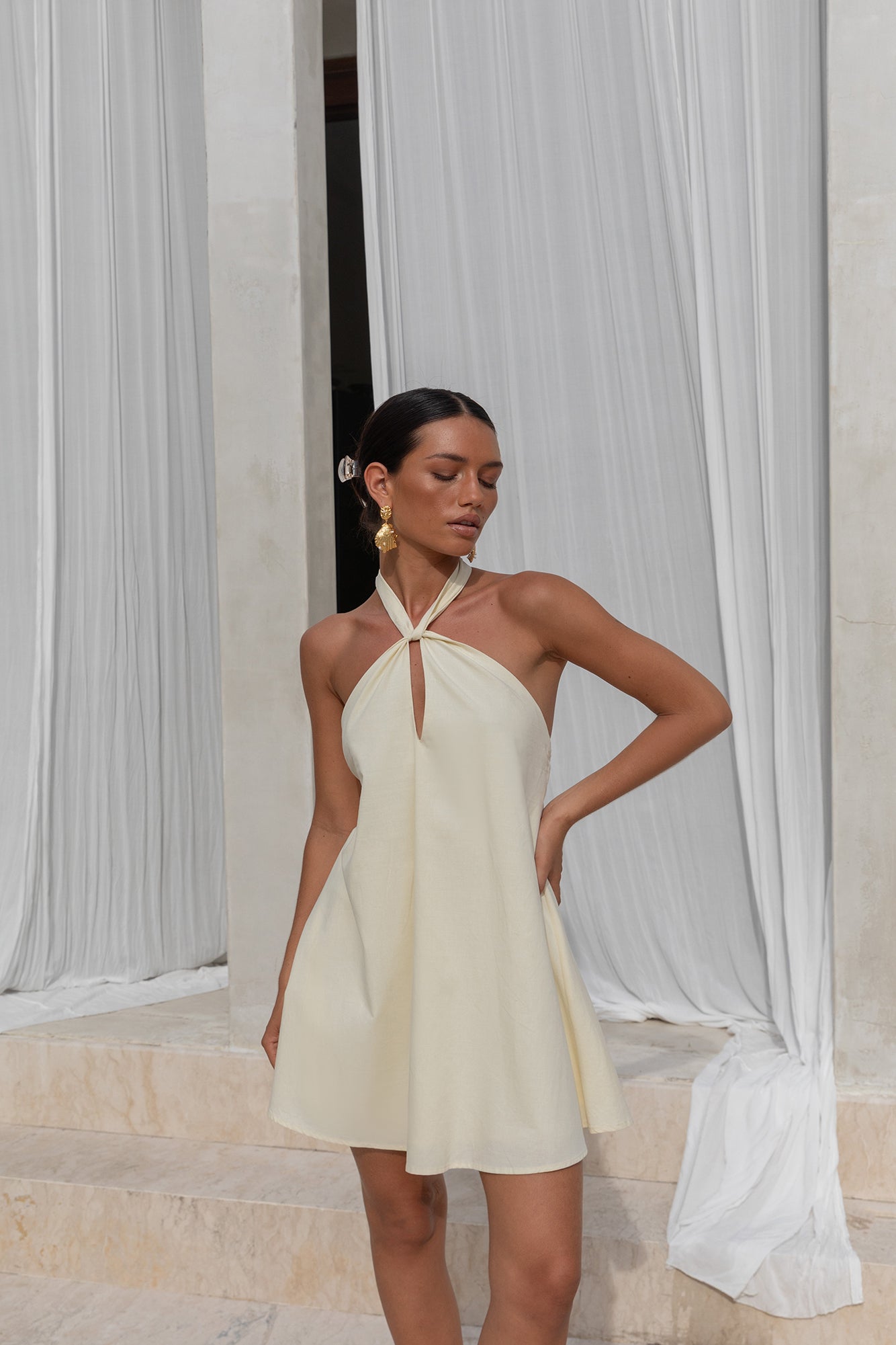 Adrienne Halter Mini Dress in Coconut 13