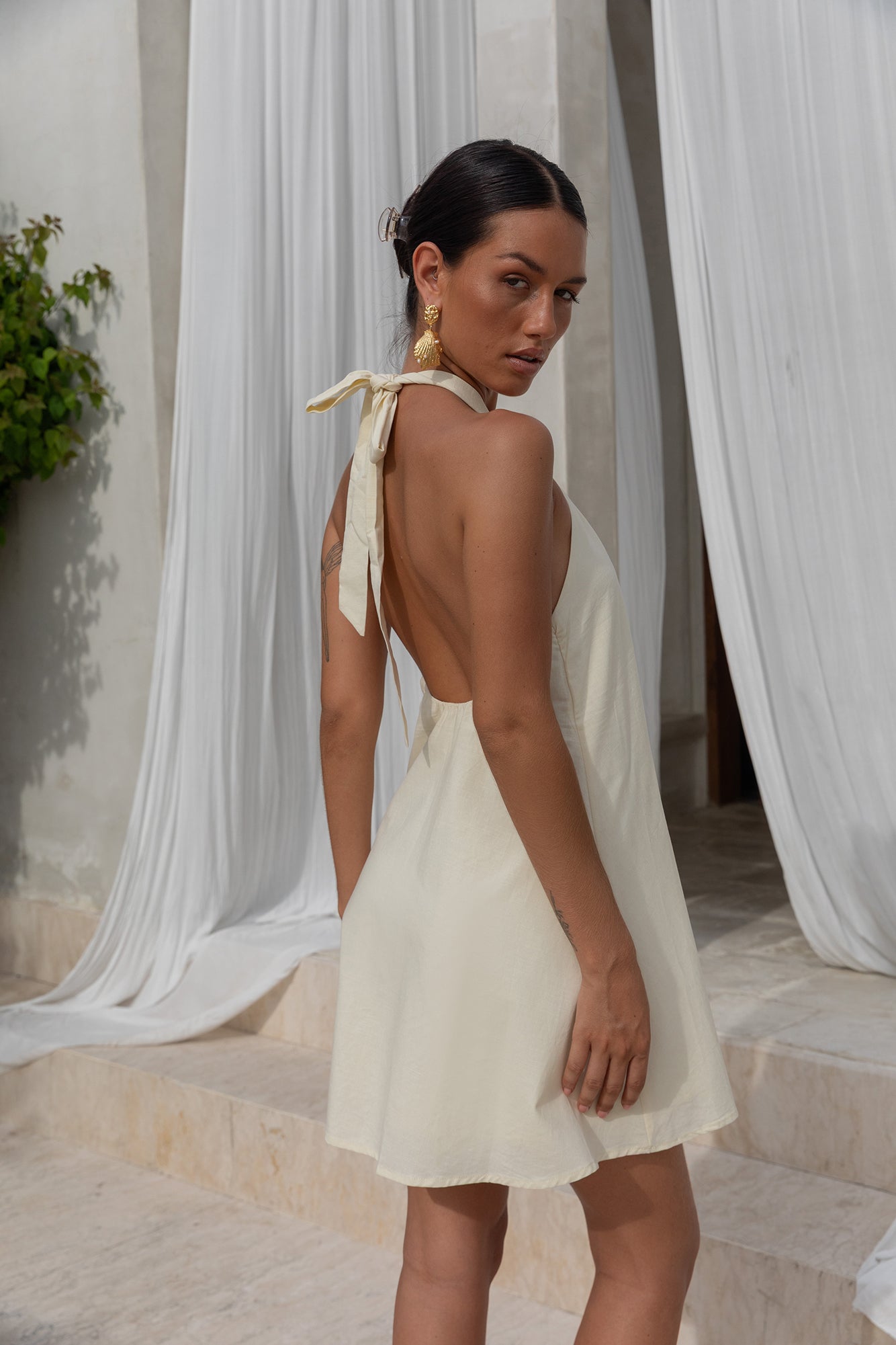 Adrienne Halter Mini Dress in Coconut 9