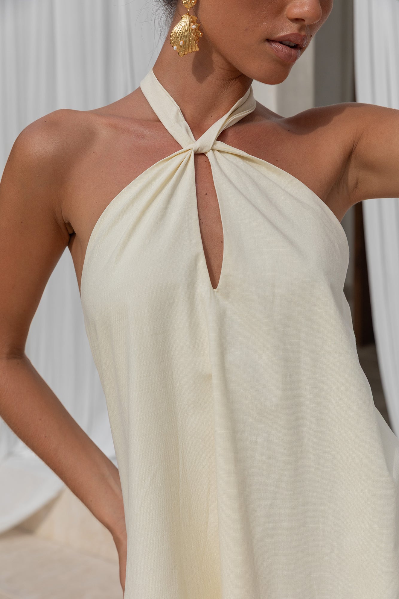 Adrienne Halter Mini Dress in Coconut 10