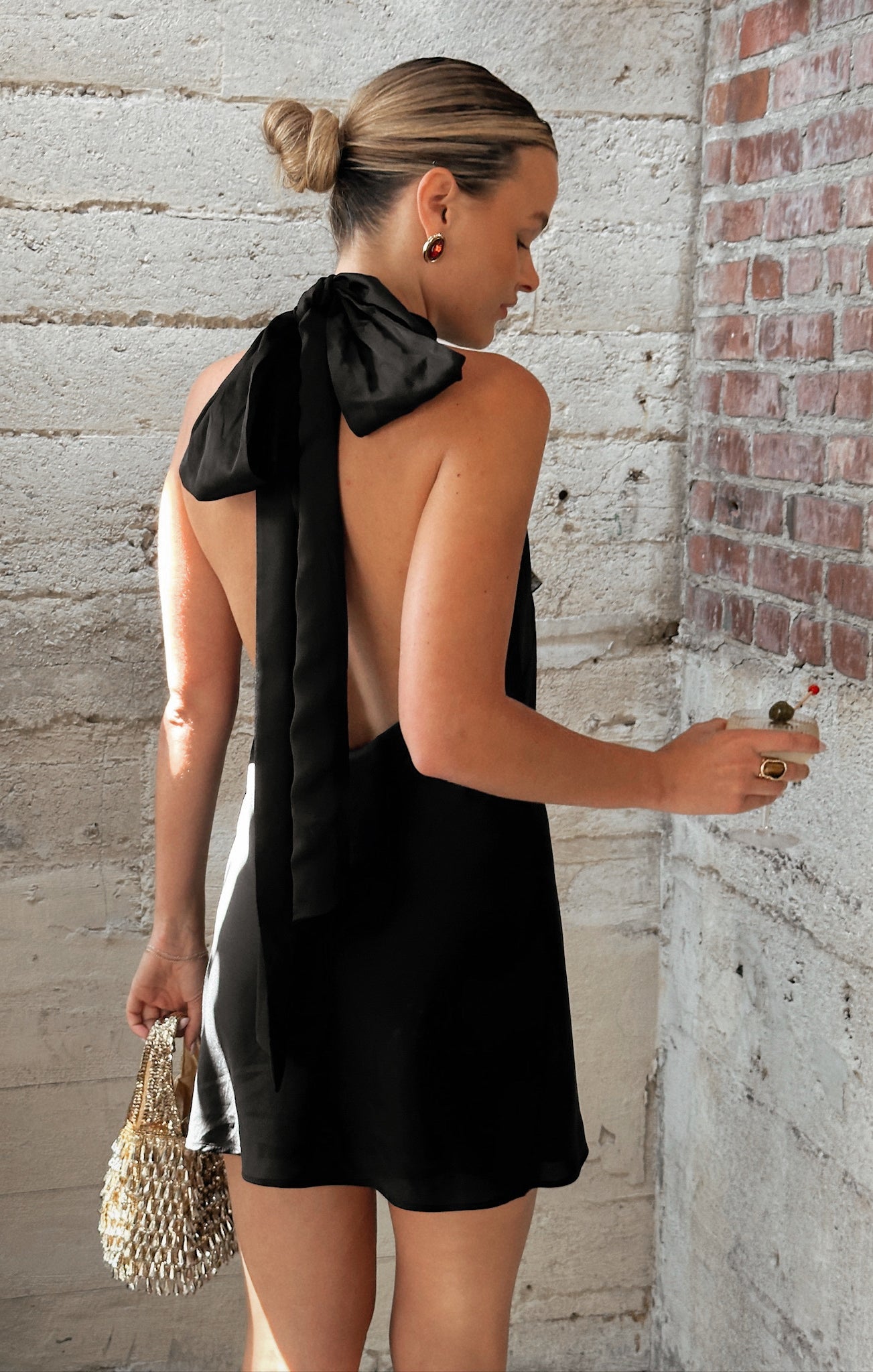 Lisa Satin Mini Dress in Black 8
