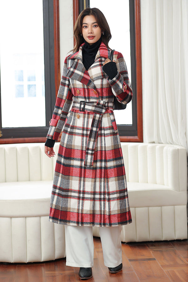 Adelaide Wool Overcoat in Red Plaid
