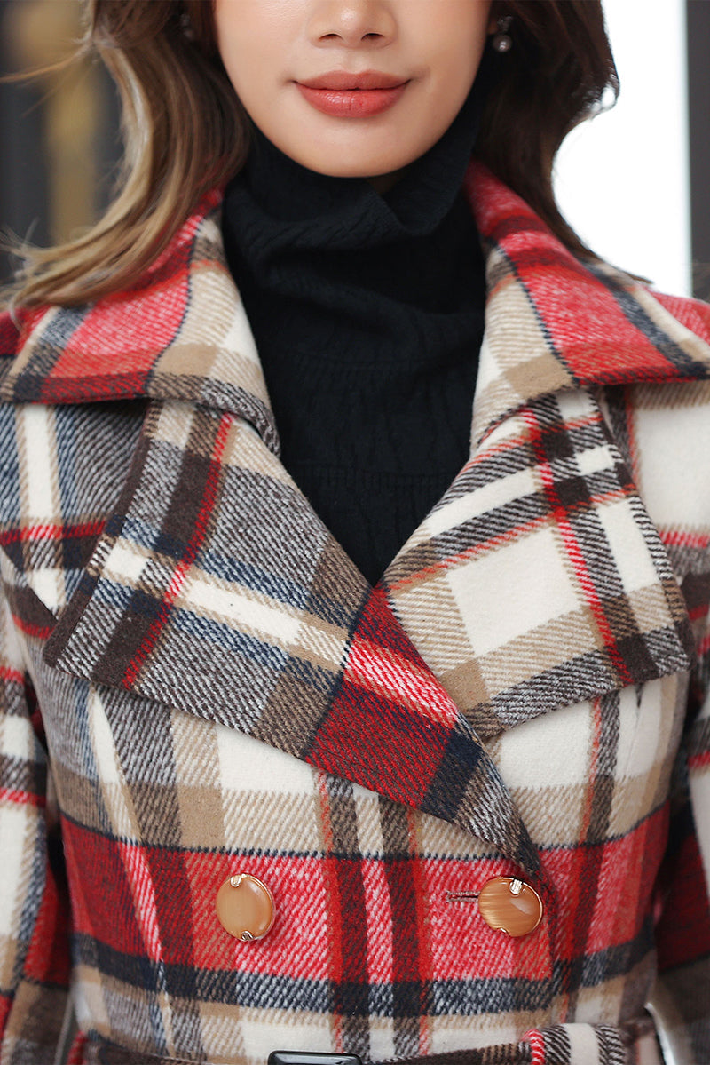 Adelaide Wool Overcoat in Red Plaid Red 7