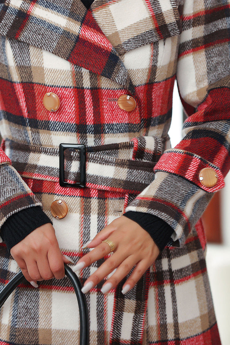 Adelaide Wool Overcoat in Red Plaid Red 8