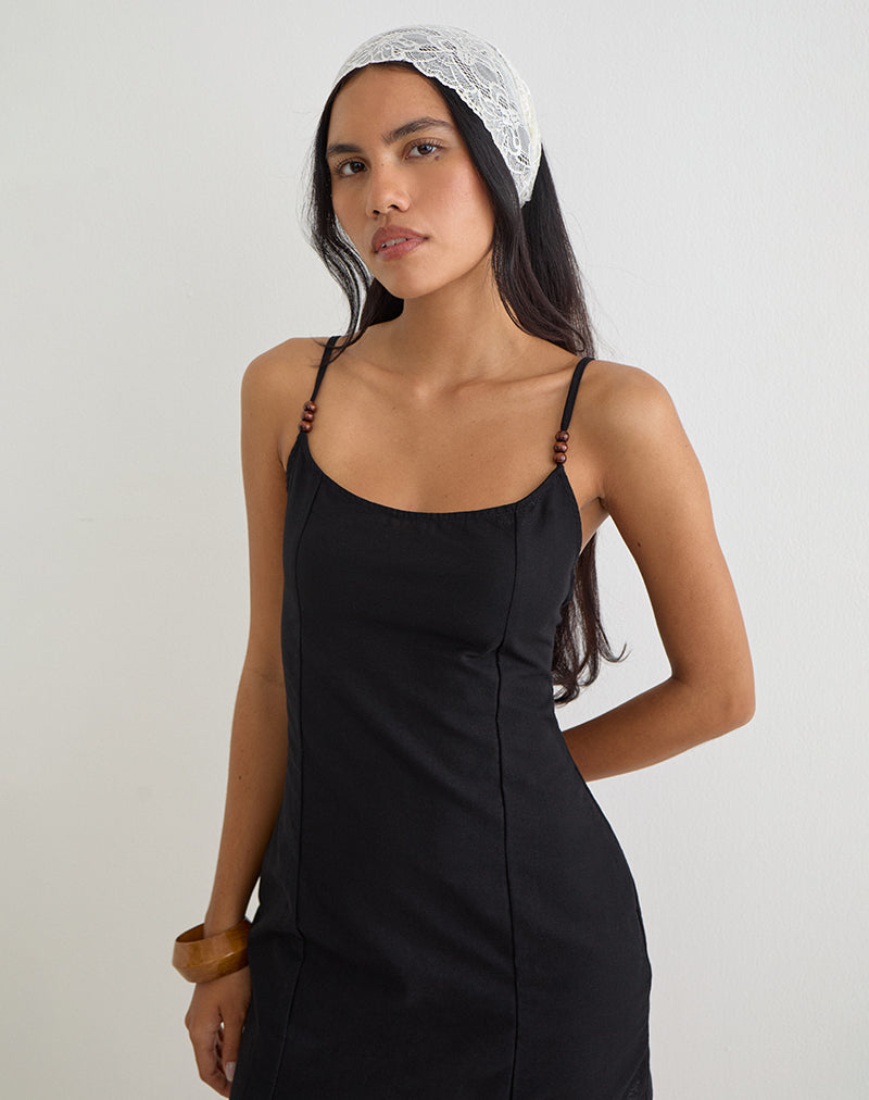 Ambra Linen Mini Dress in Sage Green Linen Black 4