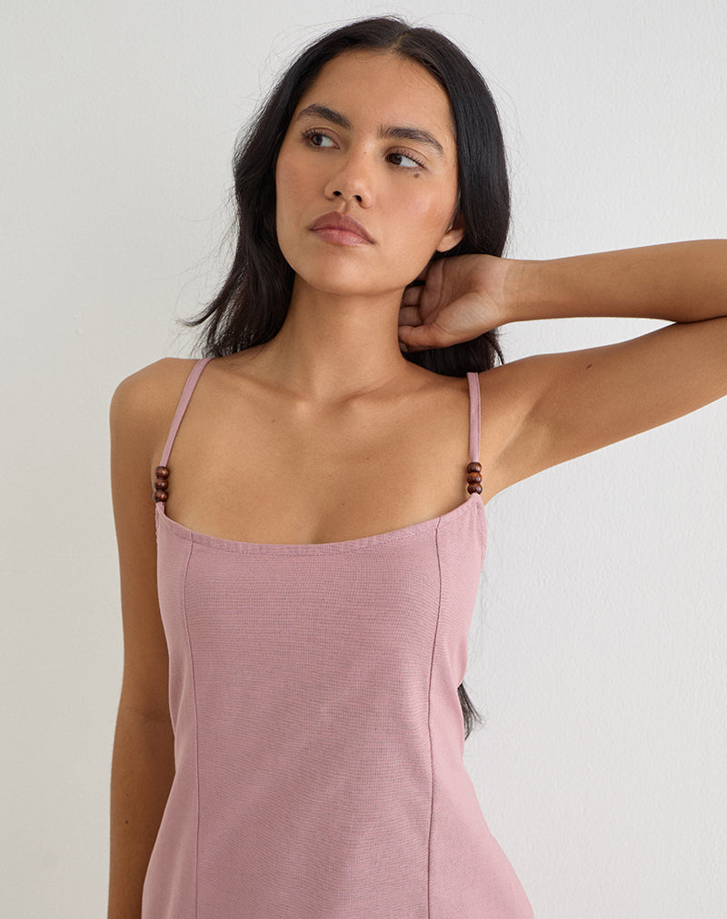 Ambra Linen Mini Dress in Sage Green Linen Dusty Rose 3