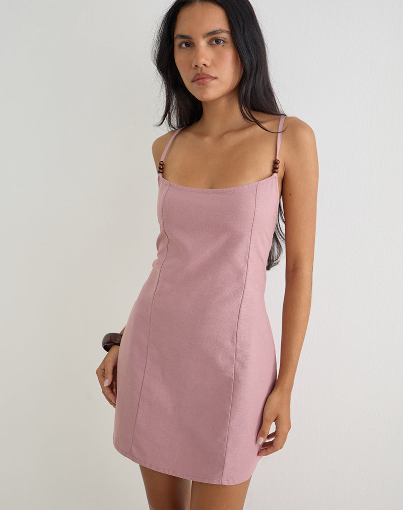 Ambra Linen Mini Dress in Sage Green Linen Dusty Rose 2